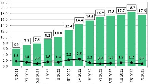 Рекордна годишна инфлация за октомври отчете Националният статистически институт