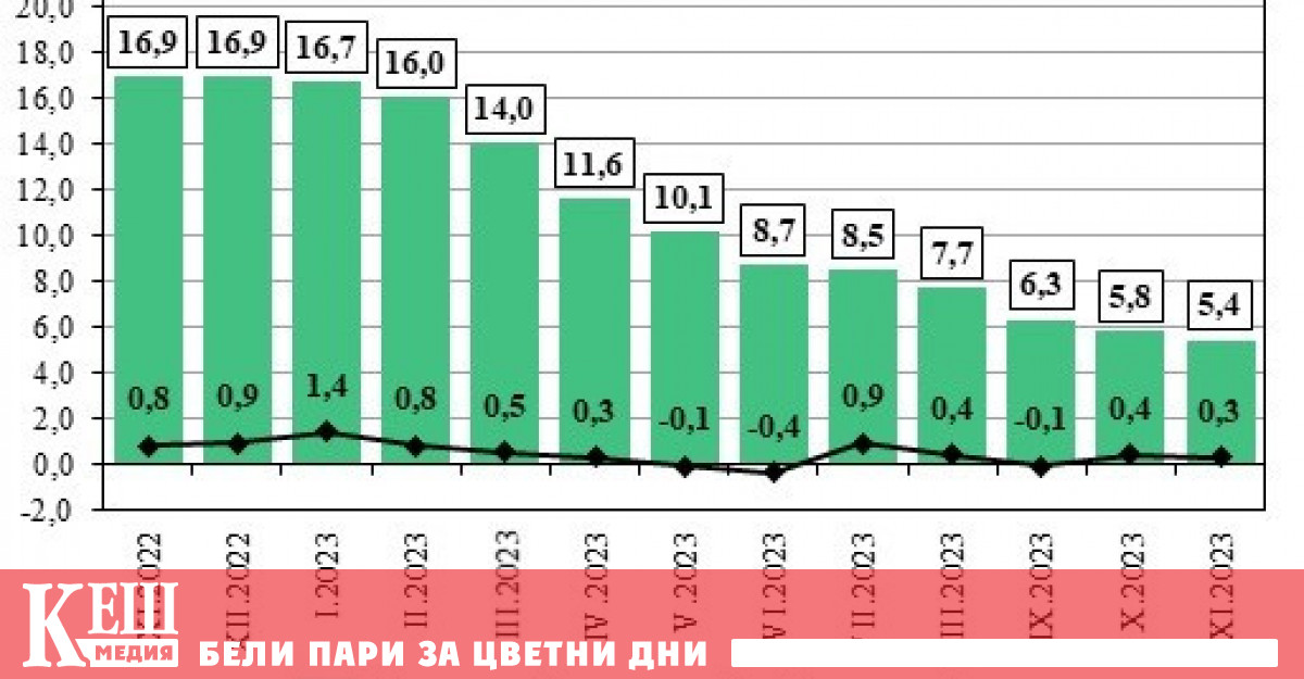 През ноември 2023 г е 0 3 а годишната инфлация за