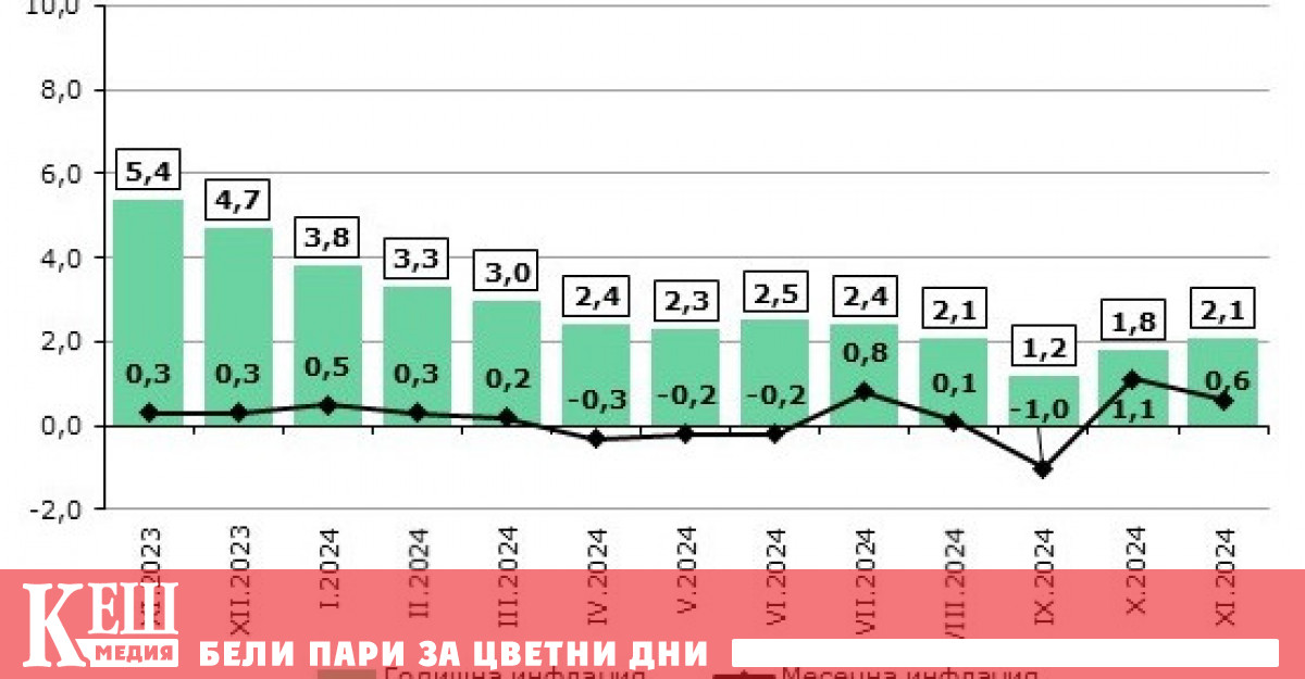 През ноември 2024 г е 0 6 а годишната инфлация за