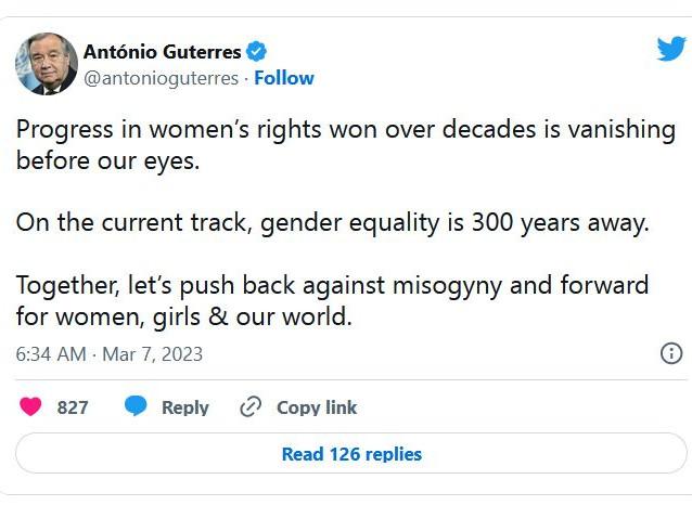 Гутериш: „Равенството между половете се отлага с 300 години“